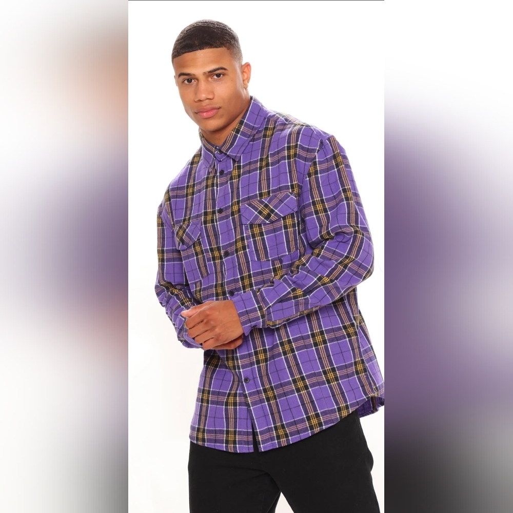 Classic NOVAMEN Purple Plaid Men's Button Down Shirt